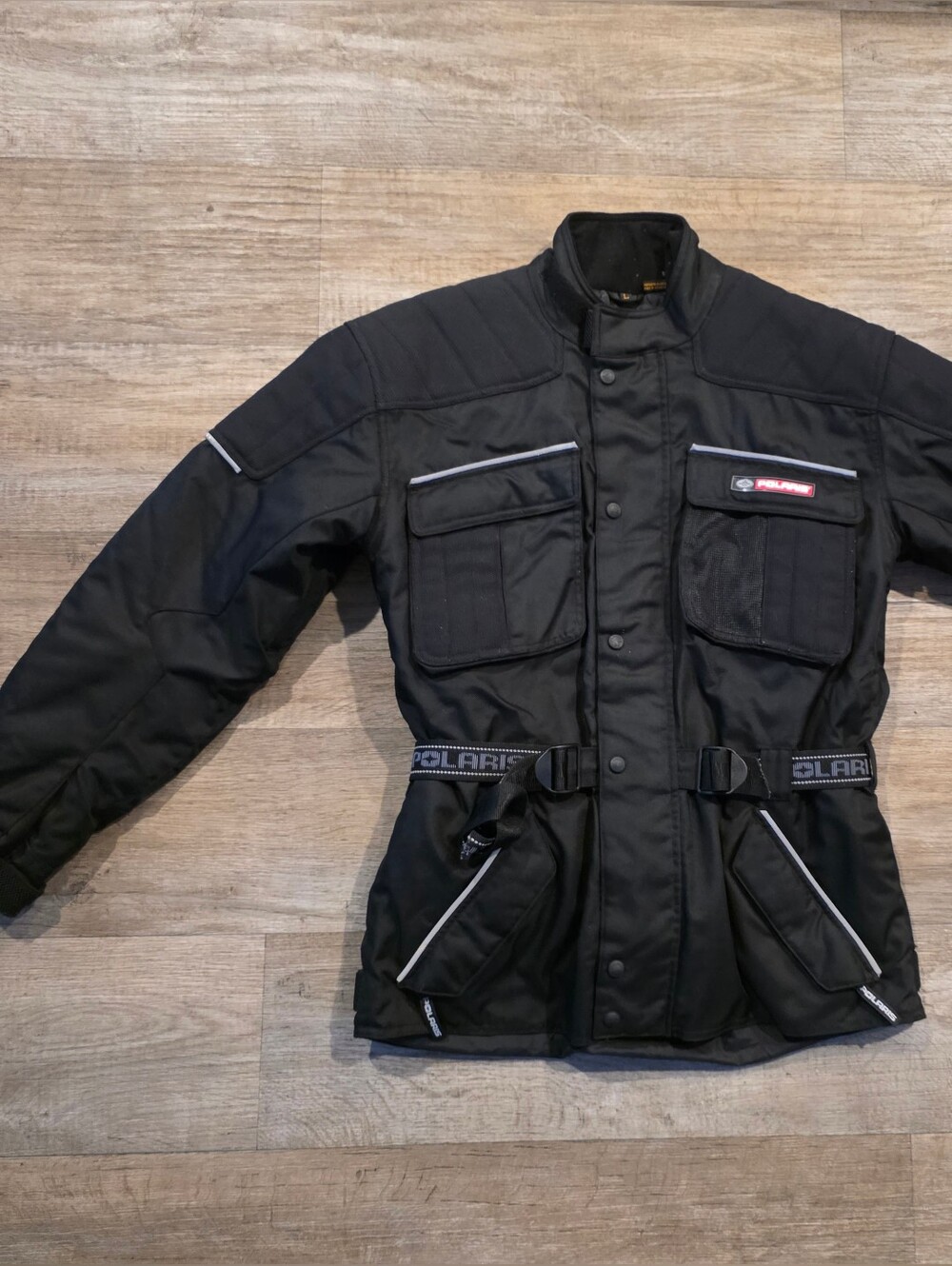 Vintage Polaris Snowmobile Jacket Mens L Black Thermolite Insulated Belted Coat
